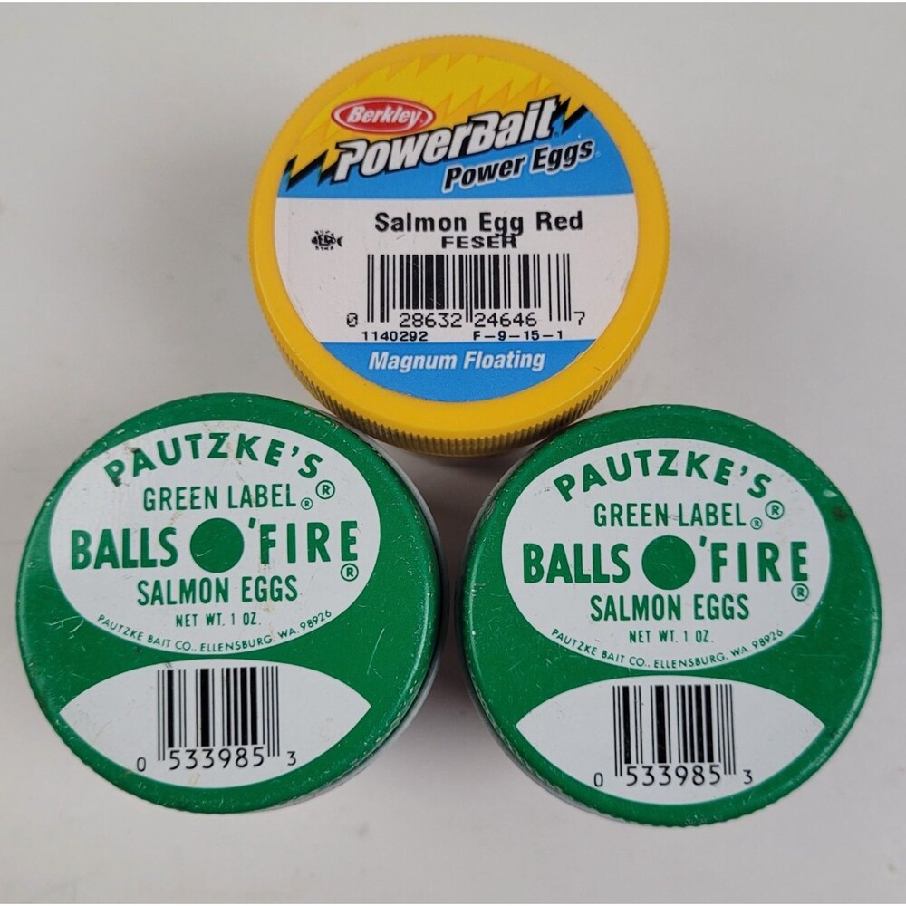 3 NEW Jars Of Salmon Eggs By Berkley & Pautkze Salmon Egg Red